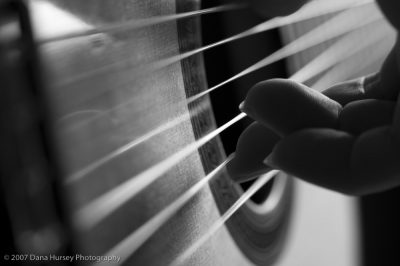 Fingers on guitar strings