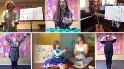6 boxes with women teaching music lessons in each