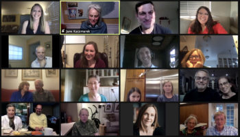 16 faces each in a different box. A zoom meeting.