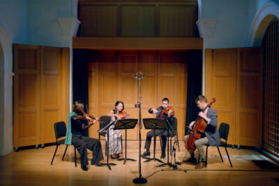 String quartet playing in Barrett Hall