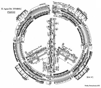 Score by George Crumb in the shape of a peace sign