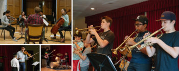 Photo collage of various students playing their instruments